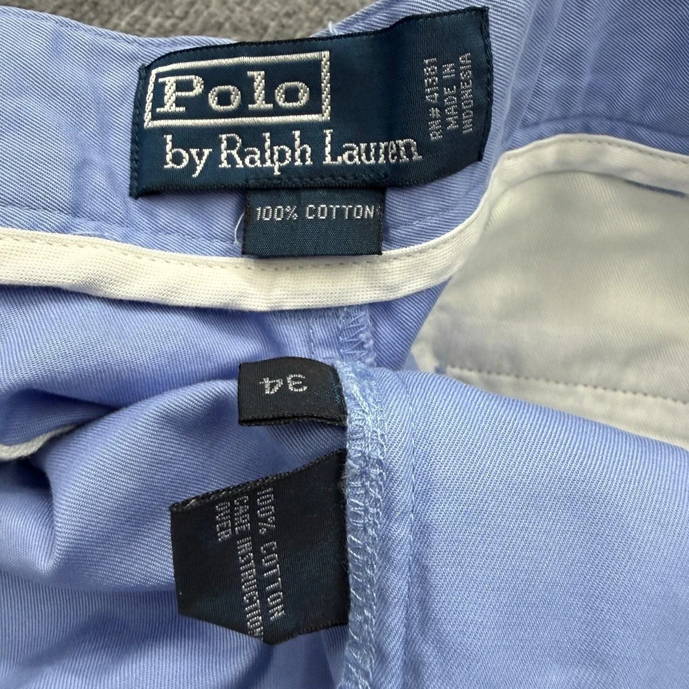 NWT Vtg Polo Ralph Lauren Blue Cotton Flat Front Chino Shorts Mens 34x9.5 Inseam